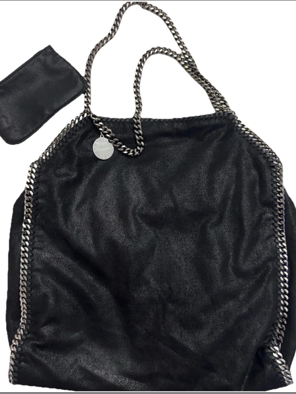 SOLD-Stella McCartney Falabella Tote Large Black Shaggy Deer Chain Trim Bag - Picture 2 of 10